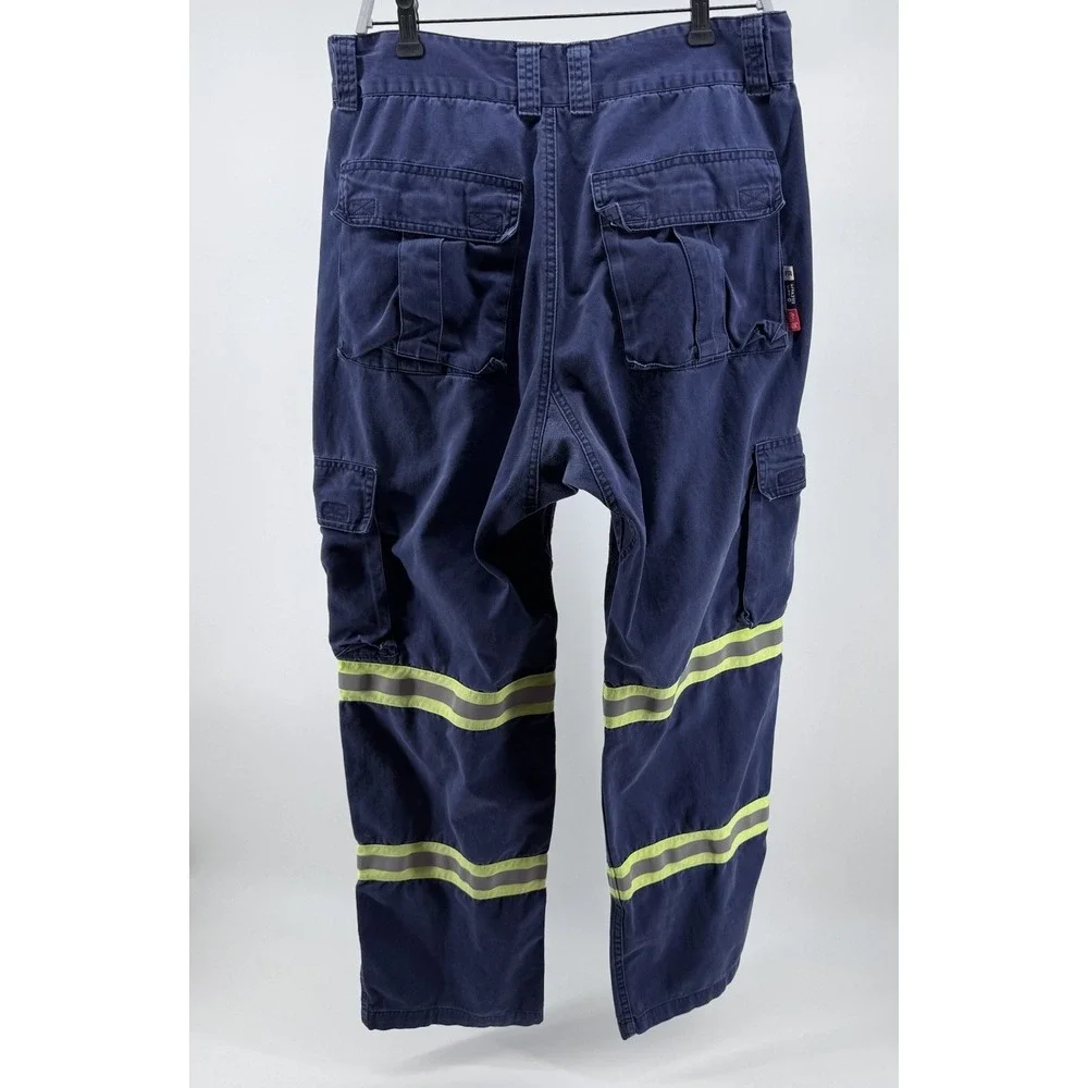 Bocomal FR Cargo Work Pants 36X32 Flame Resistant Hi Vis Reflective Utility Navy